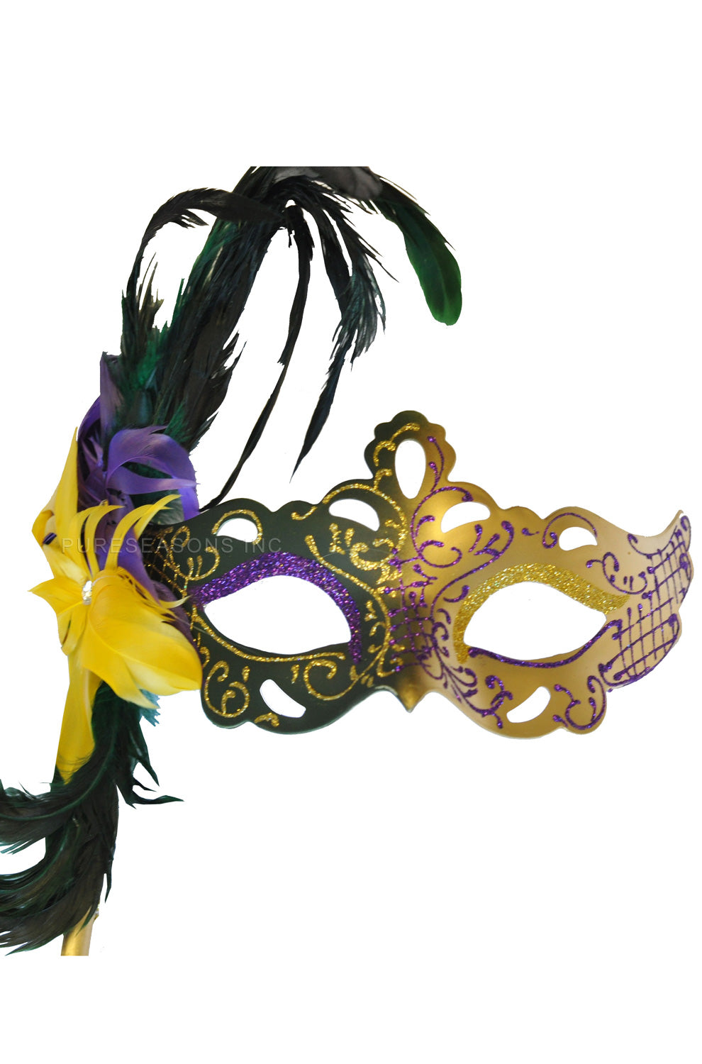 Flirty Feathers Mardi Gras Stick Mask (Green)