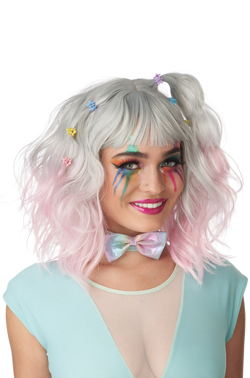 Pastel Textured Long Bob Adult Wig (Gray/Pink)