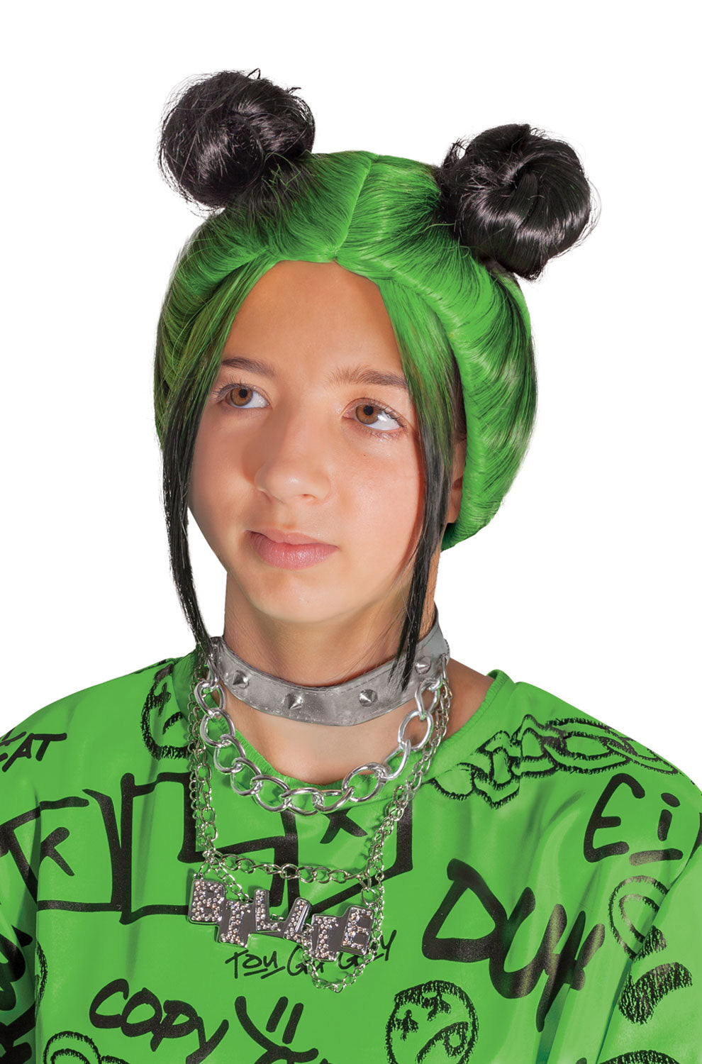 Billie Eilish Double Bun Child Wig (Green)