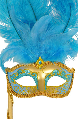 Colombina Vanity Fair Venetian Mask (Light Blue/Gold)