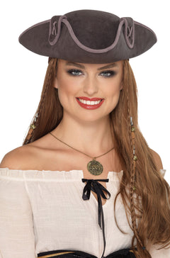 Tricorn Pirate Captain Hat (Grey)