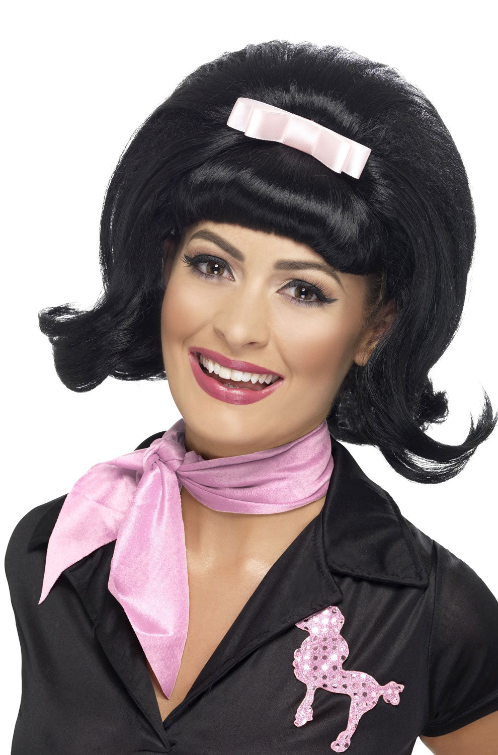 50s Flicked Beehive Bob Adult Wig (Black)