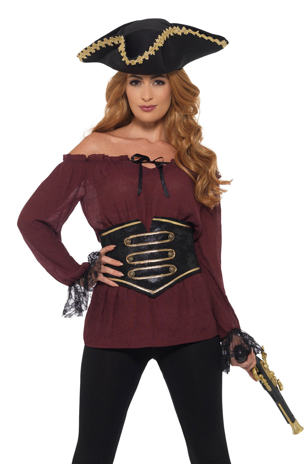 Deluxe Pirate Shirt Adult Costume (Burgundy)