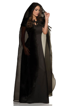 Adult Hooded Tulle Cape (Black)
