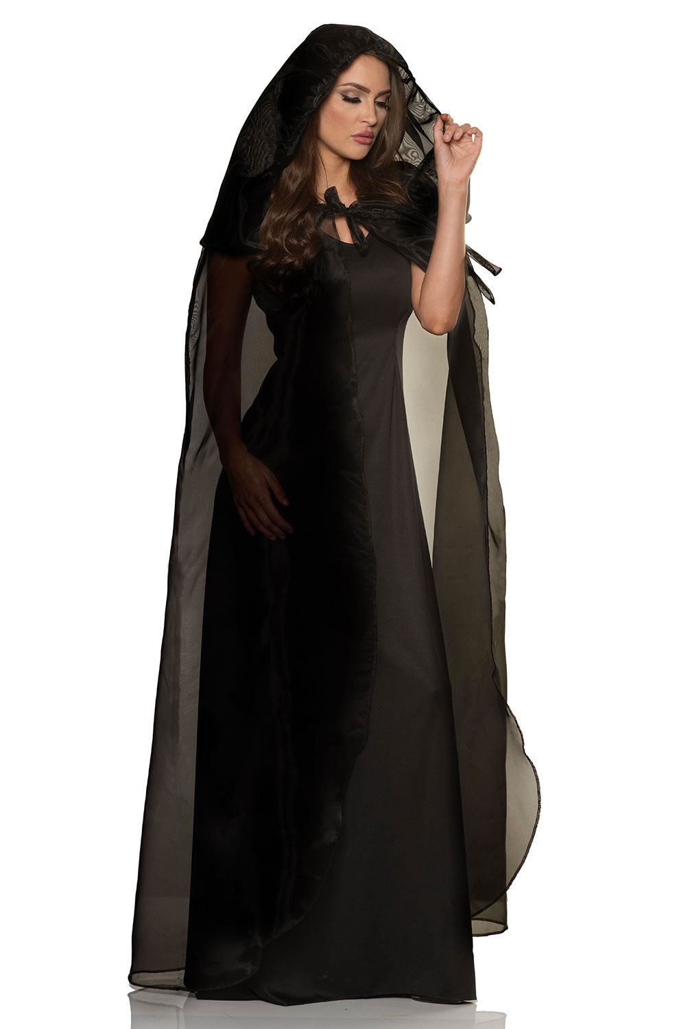 Adult Hooded Tulle Cape (Black)